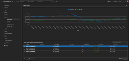 Equity History report in the TradingDiary Pro web version